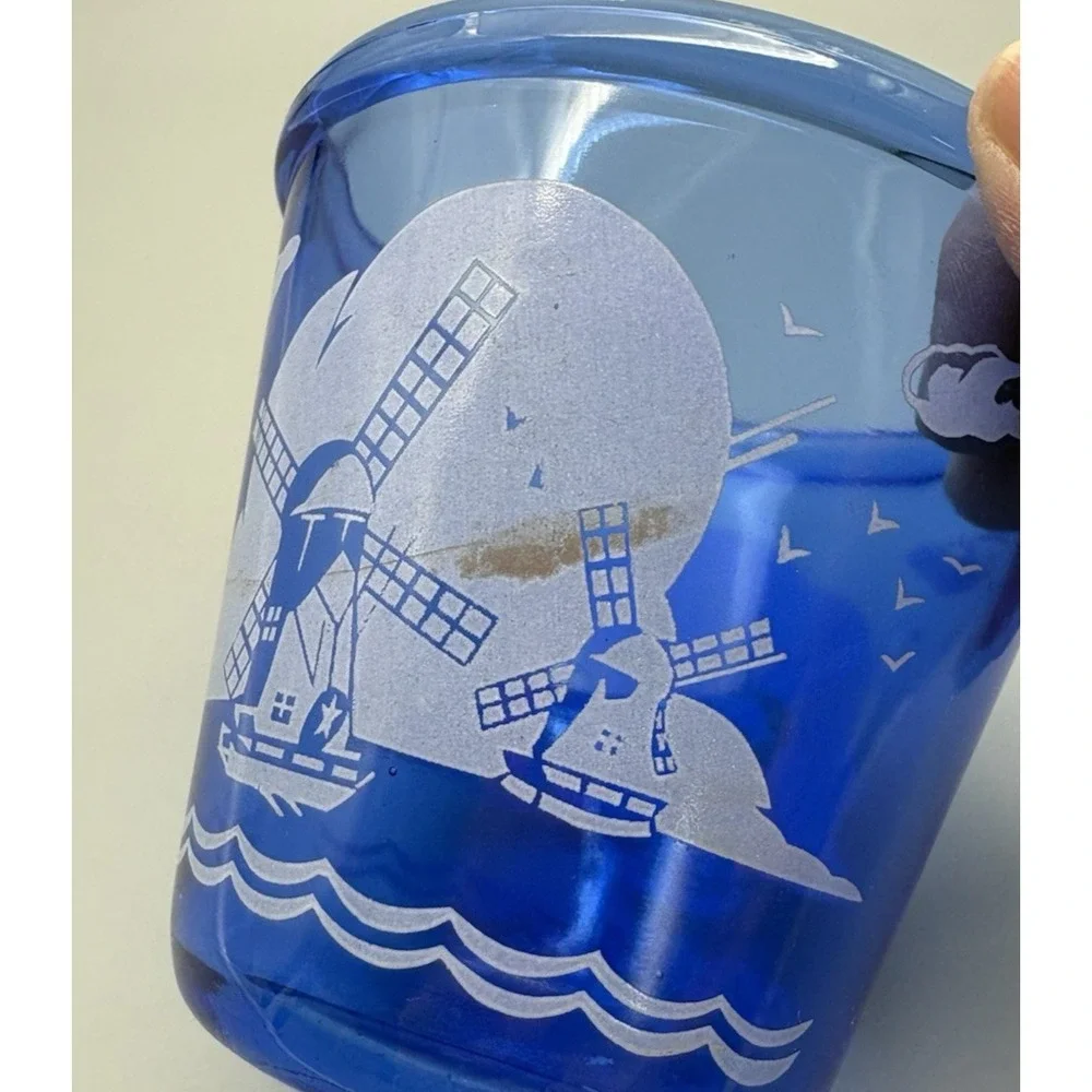 Vintage barware cocktail Hazel Atlas blue colbalt glass ice bucket windmill bar